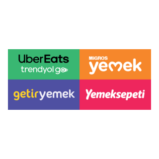 GetirYemek, Yemeksepeti, Trendyol Go ve Migros Yemek logoları
